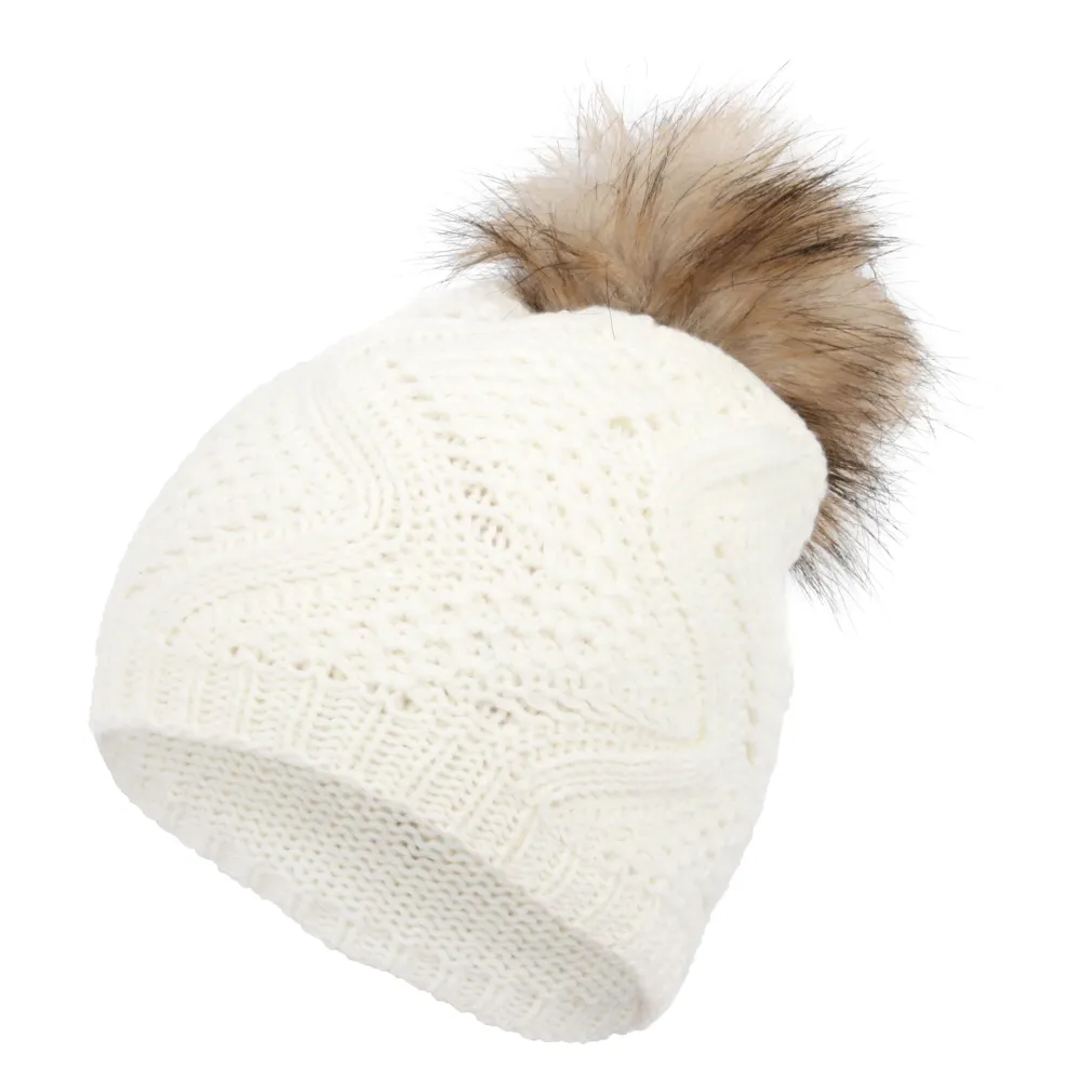 W315A Biała Haker beanie damska czapka z dzianiny oryginalny design pompon