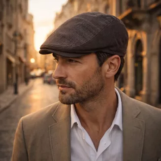 Kaszkiet Męski Brązowy Lniany Flat Cap Letni Lekki Przewiewny 57-60cm K309i - 4