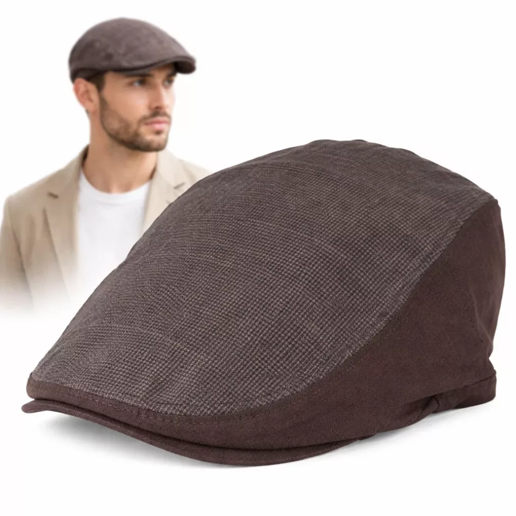 Kaszkiet Męski Brązowy Lniany Flat Cap Letni Lekki Przewiewny 57-60cm K309i