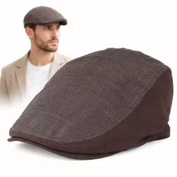 Kaszkiet Męski Brązowy Lniany Flat Cap Letni Lekki Przewiewny 57-60cm K309i