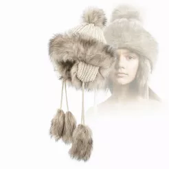 Czapka Zimowa Dziewczęca Uszatka W210F Jasnobeżowa Mongołka Polar Fashion