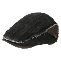 Polar Fashion Kaszkiet męski bawełniany kratka-K64D-Czarny