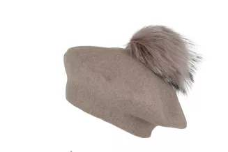 Beżowy beret damski z odpinanym pomponem z jenota Polar Fashion W503K - 2