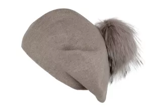 Beżowy beret damski z odpinanym pomponem z jenota Polar Fashion W503K - 4