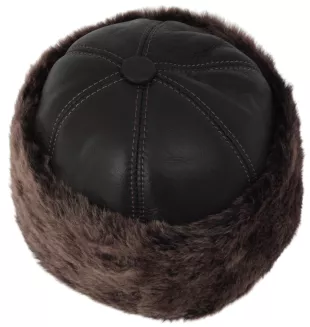 Toczek Skórzana Czapka Zimowa Unisex Ciemnobrązowa z Futrem – Polar Fashion W518S - 2
