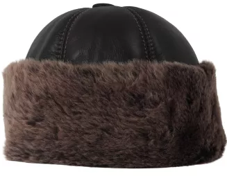 Toczek Skórzana Czapka Zimowa Unisex Ciemnobrązowa z Futrem – Polar Fashion W518S - 3