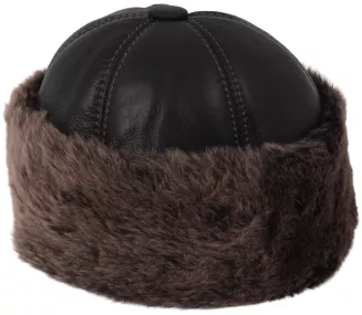 Toczek Skórzana Czapka Zimowa Unisex Ciemnobrązowa z Futrem – Polar Fashion W518S - 4