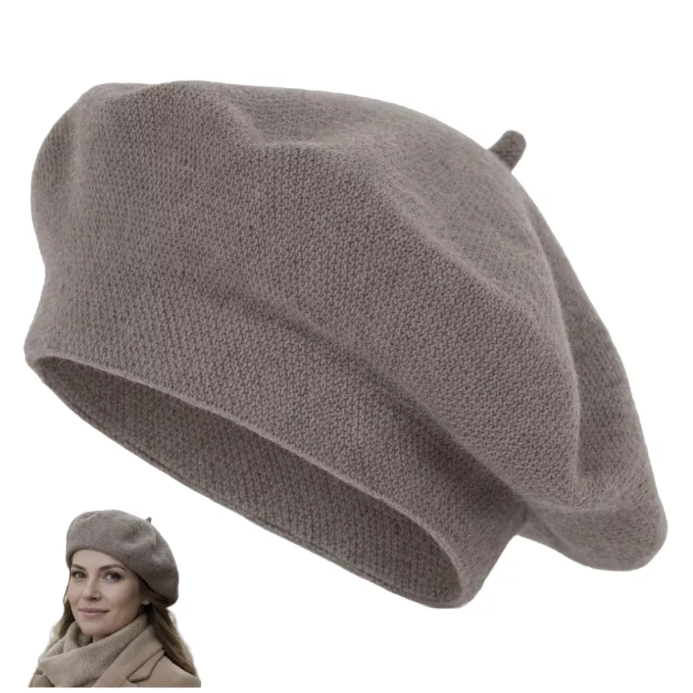 Damski beret francuski z antenką beżowo-brązowy W479X Polar Fashion