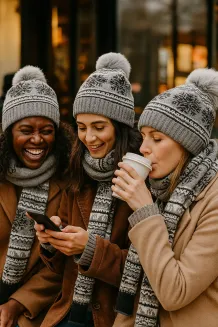 Damski Komplet Zimowy Czapka z Pomponem i Szalik Szary W322BK Polar Fashion - 5