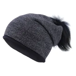 W371D Navy Polar Fashion Winter Hat Elegant With Cashmere Shiny Pompom With Jenot