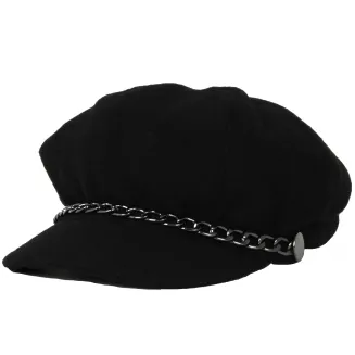 Kaszkiet Damski Czarny z Łańcuszkiem K291K Polar Fashion Na Jesień i Wiosnę - 2