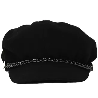Kaszkiet Damski Czarny z Łańcuszkiem K291K Polar Fashion Na Jesień i Wiosnę - 3