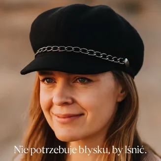 Kaszkiet Damski Czarny z Łańcuszkiem K291K Polar Fashion Na Jesień i Wiosnę - 7