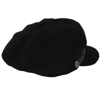 Kaszkiet Damski Czarny z Łańcuszkiem K291K Polar Fashion Na Jesień i Wiosnę - 4