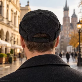 Dokerka męska czapka bez daszka Leonka Fisherman czarna z wełną retro K325F - 6