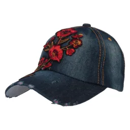 K156D Bawełniana czapka bejsbolówka damska z różą