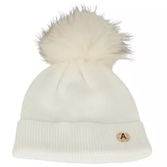 Biała damska czapka zimowa Polar Fashion W525A z odpinanym pomponem z jenota - 2