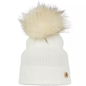 Biała damska czapka zimowa Polar Fashion W525A z odpinanym pomponem z jenota - 3