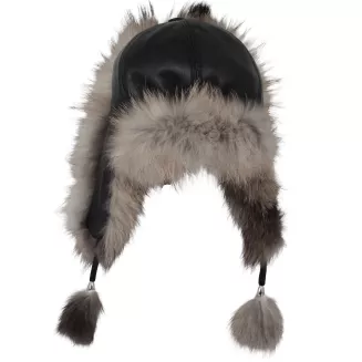 Luksusowa damska pilotka skórzana z futrem czarna Polar Fashion W526E - 5