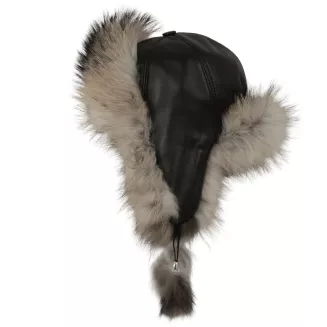 Luksusowa damska pilotka skórzana z futrem czarna Polar Fashion W526E - 4