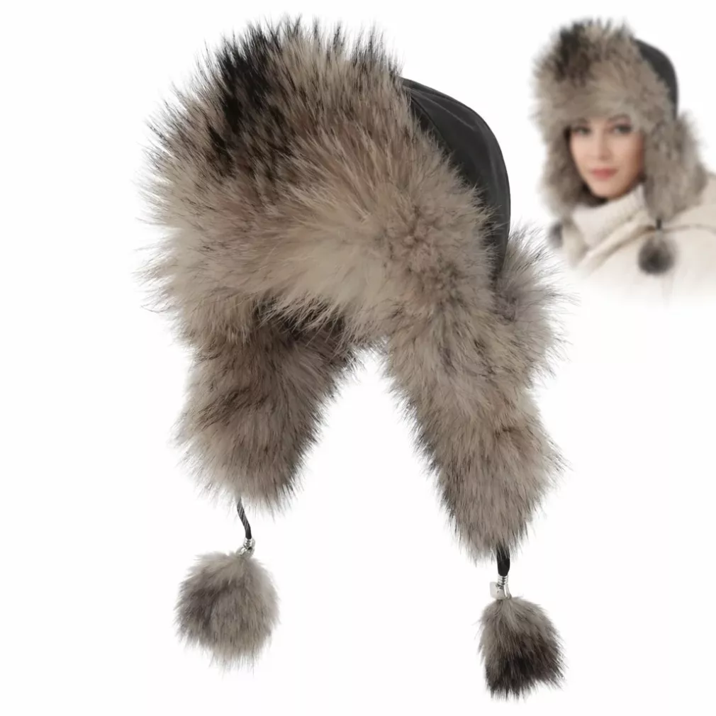 Luksusowa damska pilotka skórzana z futrem czarna Polar Fashion W526E