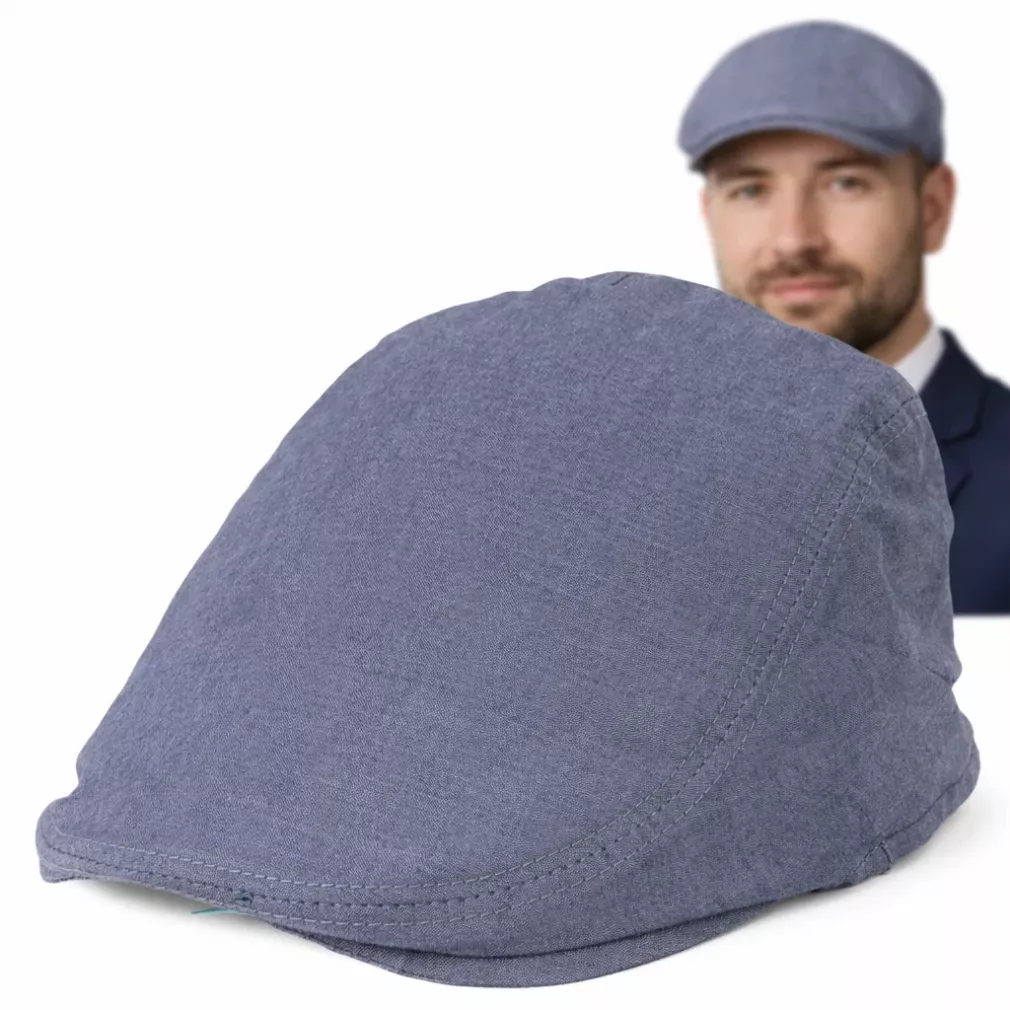 Kaszkiet Męski Błękitny Lniany Flat Cap Letni Lekki Przewiewny Czapka K309E