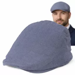 Kaszkiet Męski Błękitny Lniany Flat Cap Letni Lekki Przewiewny Czapka K309E