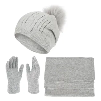 Damski Komplet Zimowy Polar Fashion W455D Szary Czapka Szalik Rękawiczki - 6
