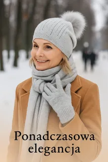 Damski Komplet Zimowy Polar Fashion W455D Szary Czapka Szalik Rękawiczki - 8