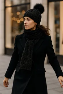 W359Dk Black Haker Women'S Winter Set Knitted Hat With Scarf - 4