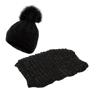 W359Dk Black Haker Women'S Winter Set Knitted Hat With Scarf - 3