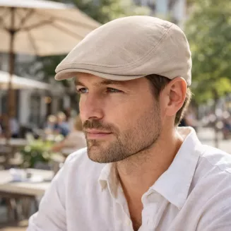 Kaszkiet męski bawełniany beżowy flat cap letni lekki czapka K306B - 6