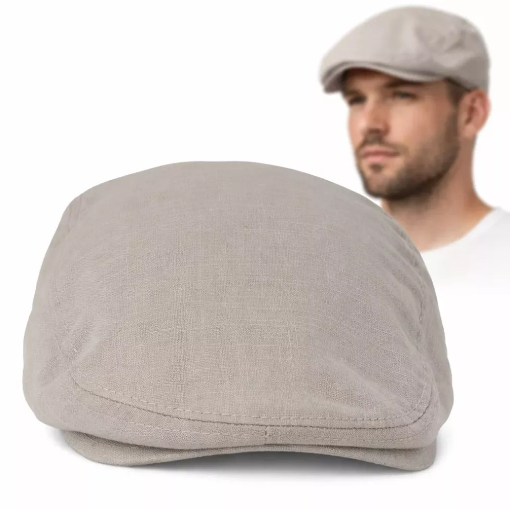 Kaszkiet męski bawełniany beżowy flat cap letni lekki czapka K306B