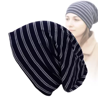 Czapka smerfetka W77C granatowa w paski  lekka wygodna idealna na co dzień - 4