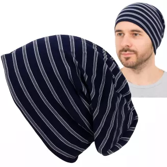 Czapka smerfetka W77C granatowa w paski  lekka wygodna idealna na co dzień - 7