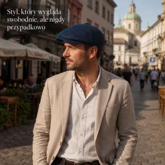 Kaszkiet Męski Granatowy Retro Gazeciarz Peaky Blinders 100% Bawełna K317D - 2