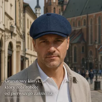 Kaszkiet Męski Granatowy Retro Gazeciarz Peaky Blinders 100% Bawełna K317D - 4