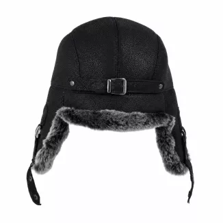 Czapka Zimowa Skórzana Pilotka Uszatka Unisex Czarna Ocieplana W533I - 9