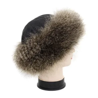 W164A Czarno-brązowa Czapka zimowa toczek ciepła Haker - 2