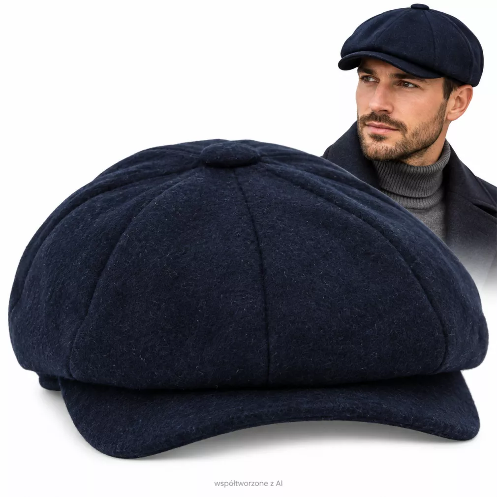 Kaszkiet Męski Ocieplany Gazeciarz Granatowy Retro Peaky Blinders K283D