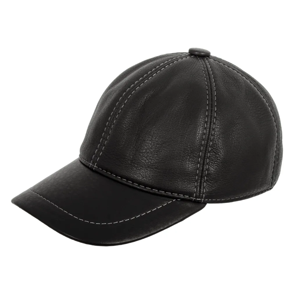K207G Black Leather Baseball Cap