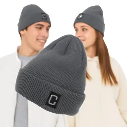 Unisex Czapka Zimowa Szara W459A Beanie z Haftem C Streetwear Polar Fashion