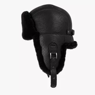 Czapka Zimowa Skórzana Pilotka Uszatka Unisex Mahoniowy Brąz Futro W533H - 7
