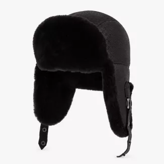 Czapka Zimowa Skórzana Pilotka Uszatka Unisex Mahoniowy Brąz Futro W533H - 4