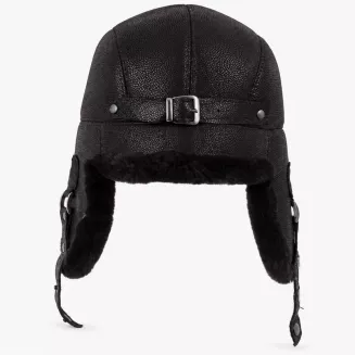 Czapka Zimowa Skórzana Pilotka Uszatka Unisex Mahoniowy Brąz Futro W533H - 9