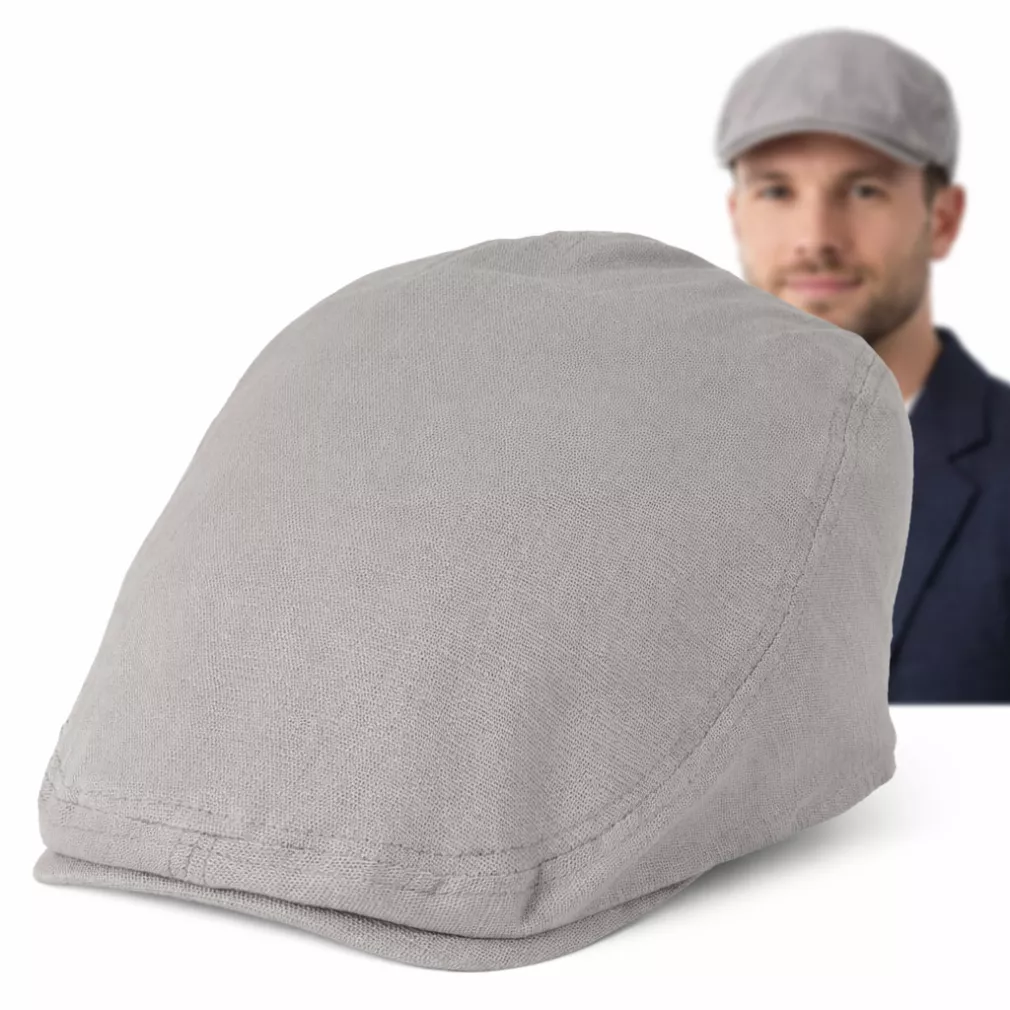 Czapka z daszkiem Kaszkiet Męski Beżowy Lniany Flat Cap Letni Lekki  K309F