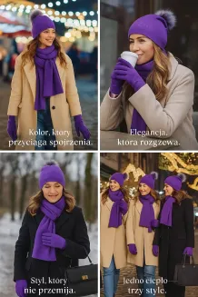 Damski Komplet Zimowy W455C Fioletowy Polar Fashion Czapka Szalik - 8