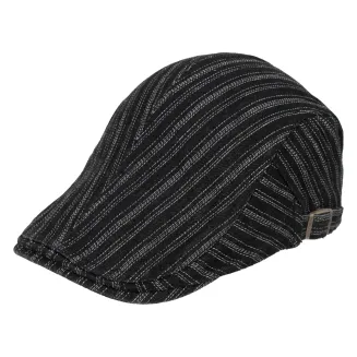PolarFashion-Czarny prążkowany kaszkiet męski bawełniany z regulacją-K194D - 2