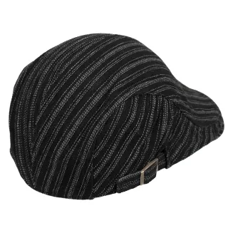 PolarFashion-Czarny prążkowany kaszkiet męski bawełniany z regulacją-K194D - 3