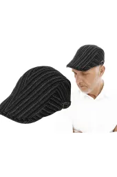 PolarFashion-Czarny prążkowany kaszkiet męski bawełniany z regulacją-K194D